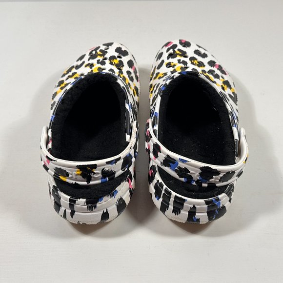 Crocs White Leopard Print Fuzzy Lined Clogs Women Size 7 - Picture 2 of 8
